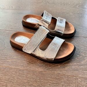 Zara Silver Metallic Double-Strap Slide Sandals